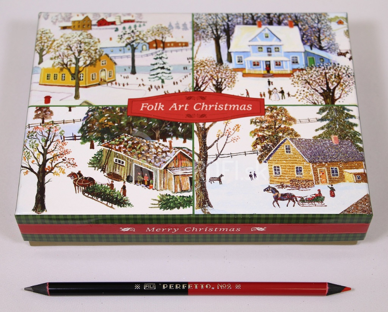 Galison Folk Art Christmas Deluxe Notecard Collection 24 ks