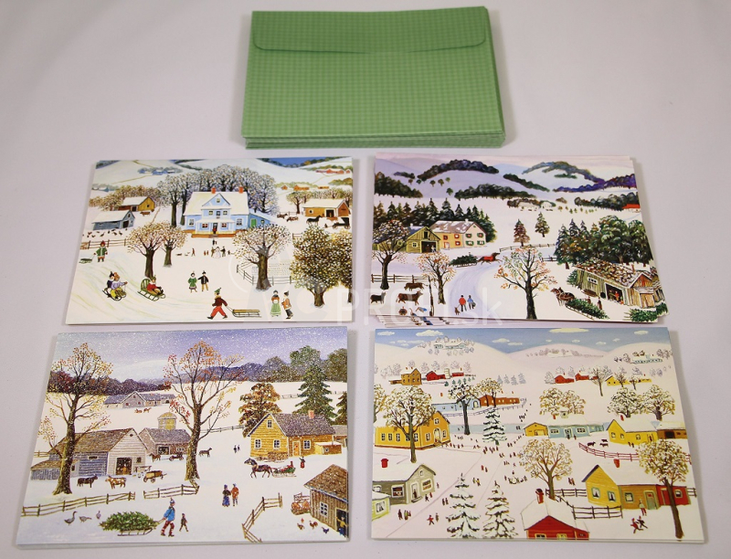 Galison Folk Art Christmas Deluxe Notecard Collection 24 ks