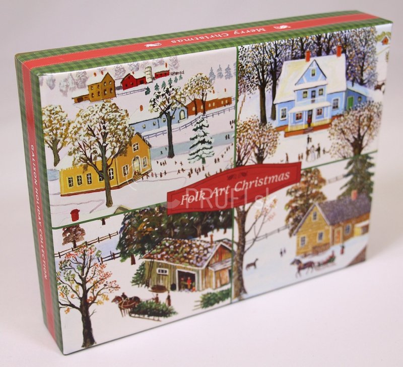 Galison Folk Art Christmas Deluxe Notecard Collection 24 ks