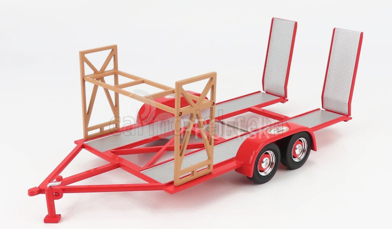 Gmp Accessories Carrello Trasporto Auto 2-assi - Car Transporter Trailer The Busted Knuckle Garage 1:18 Red Silver