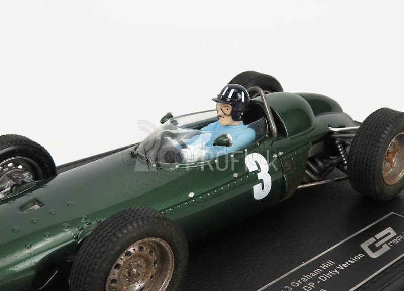 Gp-replicas BRM F1 P57 Brm Team N 3 Winner South Africa World Champion (with Pilot Figure - Dirty Version) 1962 Graham Hill - Con Vetrina - With Showcase 1:18 Green Met