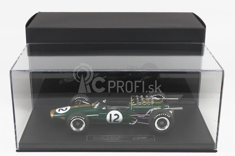 Gp-replika Brabham F1 Bt19 N 12 Winner French Gp Jack Brabham 1966 World Champion - Con Vetrina - s vitrínou 1:18 Green Gold