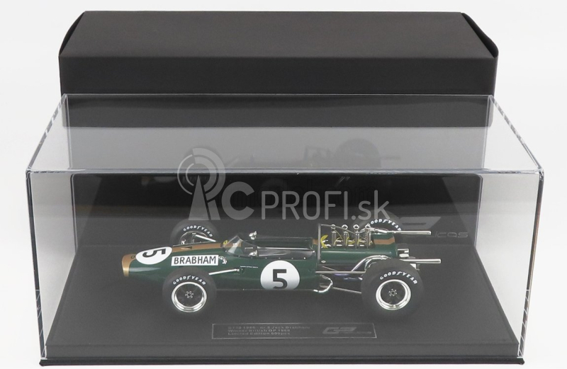 Gp-replika Brabham F1 Bt19 N 5 Winner British Gp Jack Brabham 1966 World Champion - Con Vetrina - s vitrínou 1:18 Green Gold