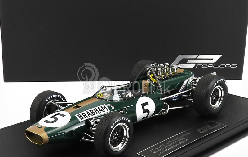 Gp-replika Brabham F1 Bt19 N 5 Winner British Gp Jack Brabham 1966 World Champion - Con Vetrina - s vitrínou 1:18 Green Gold