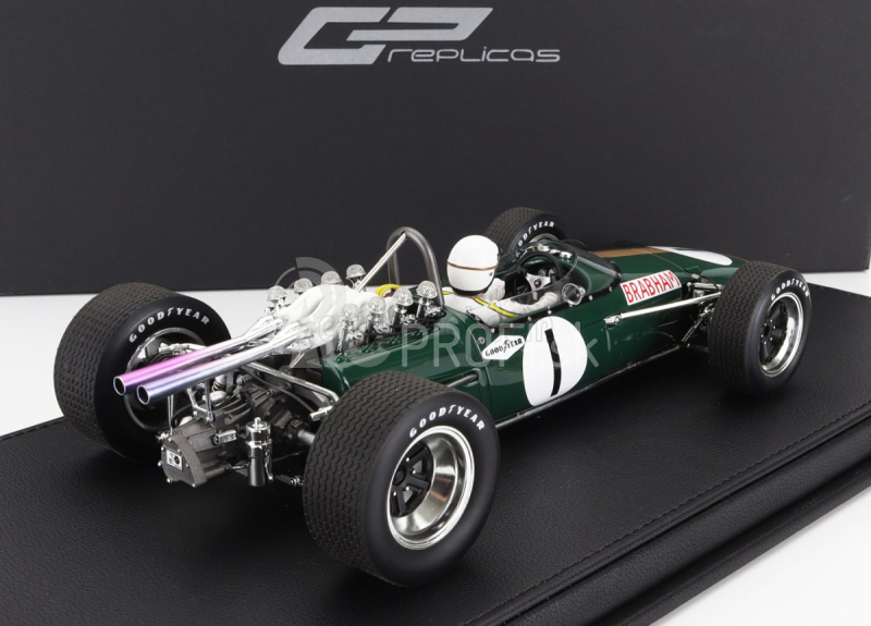 Gp-replika Brabham F1 Bt24 Repco N 1 2nd Mexico Gp (s figúrkou pilota) 1967 Jack Brabham - Con Vetrina - s vitrínou 1:18 Green Gold