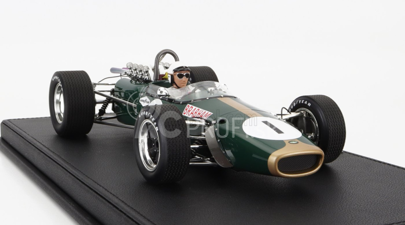 Gp-replika Brabham F1 Bt24 Repco N 1 2nd Mexico Gp (s figúrkou pilota) 1967 Jack Brabham - Con Vetrina - s vitrínou 1:18 Green Gold