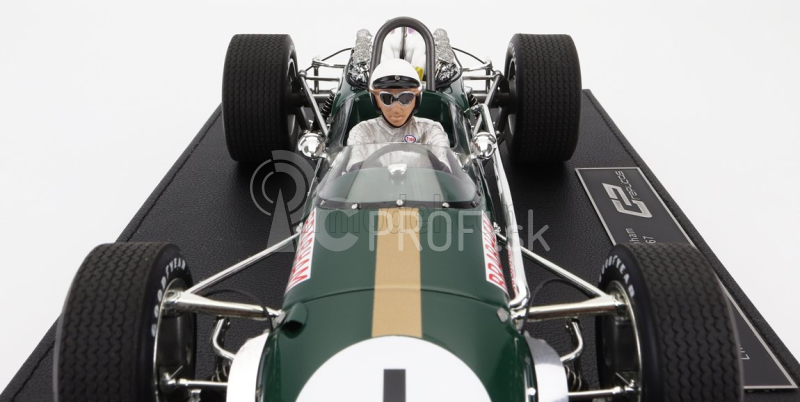 Gp-replika Brabham F1 Bt24 Repco N 1 2nd Mexico Gp (s figúrkou pilota) 1967 Jack Brabham - Con Vetrina - s vitrínou 1:18 Green Gold