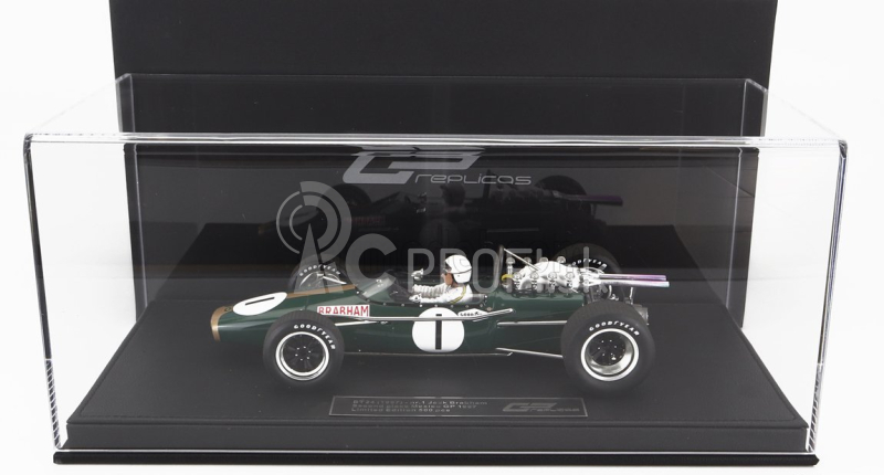 Gp-replika Brabham F1 Bt24 Repco N 1 2nd Mexico Gp (s figúrkou pilota) 1967 Jack Brabham - Con Vetrina - s vitrínou 1:18 Green Gold