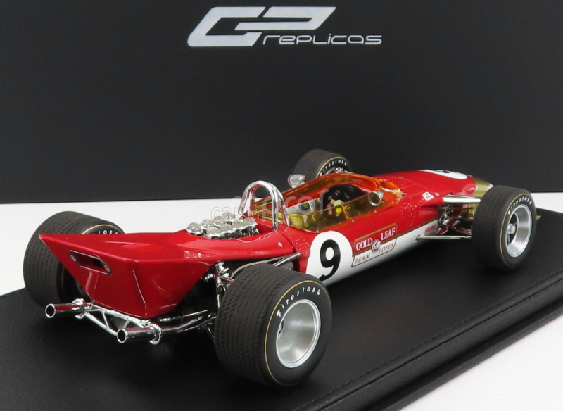 Gp-replika Lotus F1 49b N 9 Víťaz Gp Monako Majster sveta 1968 Graham Hill 1:18 Červená zlatá