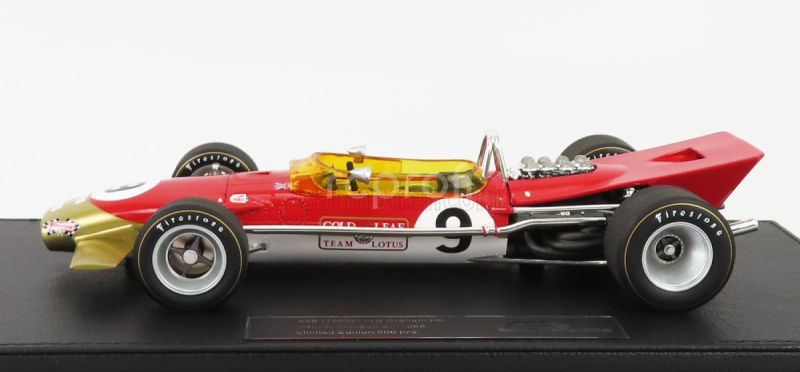 Gp-replika Lotus F1 49b N 9 Víťaz Gp Monako Majster sveta 1968 Graham Hill 1:18 Červená zlatá