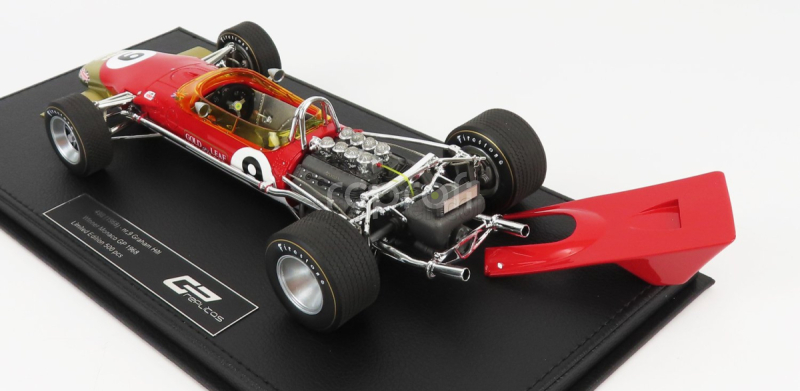 Gp-replika Lotus F1 49b N 9 Víťaz Gp Monako Majster sveta 1968 Graham Hill 1:18 Červená zlatá