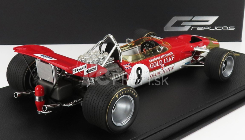 Gp-replika Lotus F1 49c Ford Gold Leaf Team Lotus N 8 Sezóna 1970 Emerson Fittipaldi - Con Vetrina - S vitrínou 1:18 červená