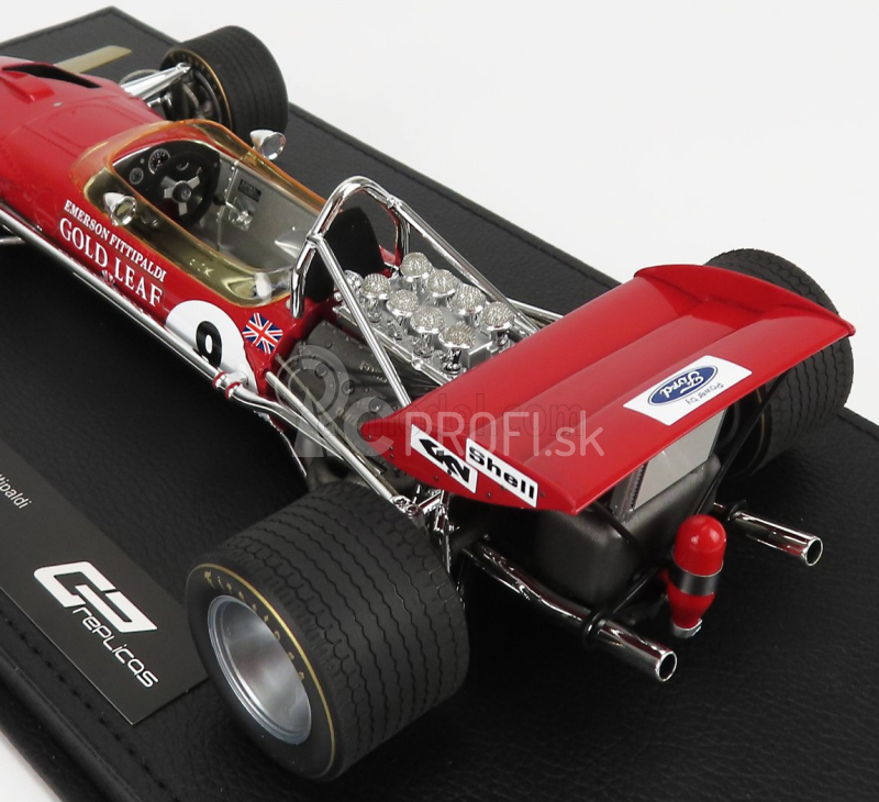 Gp-replika Lotus F1 49c Ford Gold Leaf Team Lotus N 8 Sezóna 1970 Emerson Fittipaldi - Con Vetrina - S vitrínou 1:18 červená