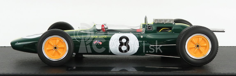 Gp-replika Lotus F1 Climax 25 N 8 Víťaz majstrovstiev sveta Taliansko Gp 1963 Jim Clark - Con Vetrina - S vitrínou 1:18 Zelená Žltá