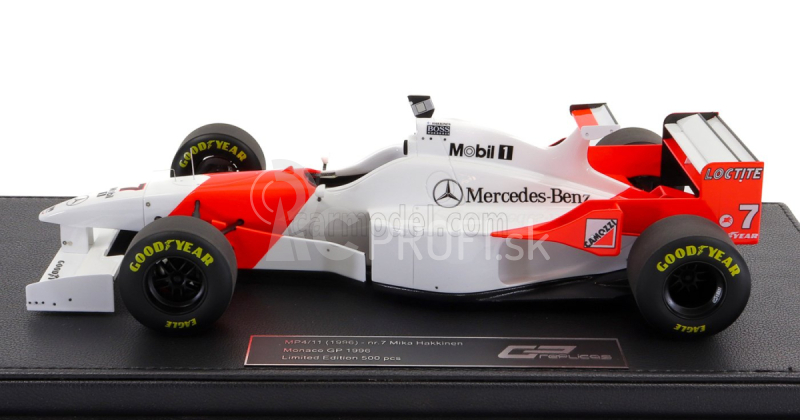 Gp-replika Mclaren F1 Mp4/11 3.0l V10 Team Mercedes Centrálne krídlo N 7 6. Monaco Gp 1996 Mika Hakkinen - Con Vetrina - S vitrínou 1:18 Červená Biela