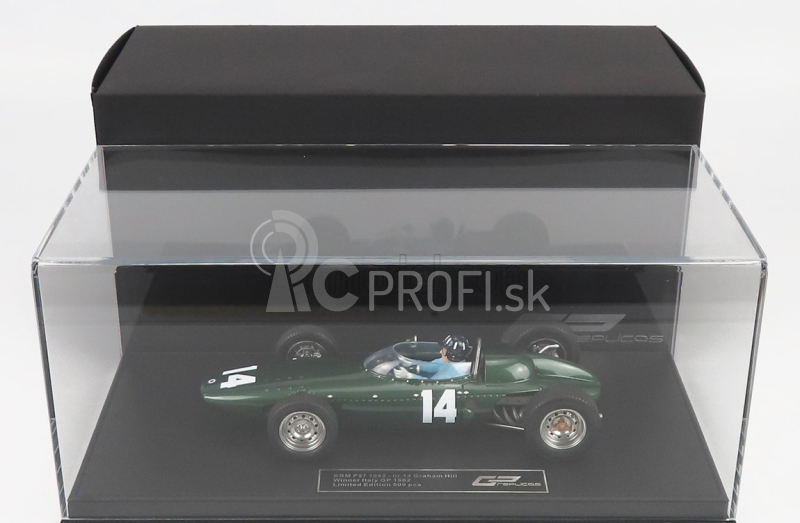 Gp-repliky BRM F1 P57 Brm Team N 14 Winner Italian Gp Monza World Champion (with Pilot Figure) 1962 Graham Hill - Con Vetrina - With Showcase 1:18 Green Met