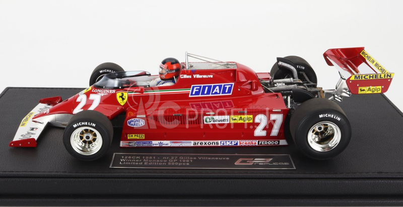 Gp-repliky Ferrari F1 126ck N 27 Winner Monaco Gp (s figúrkou pilota) 1981 G.villeneuve - Con Vetrina - S vitrínou 1:18 Red