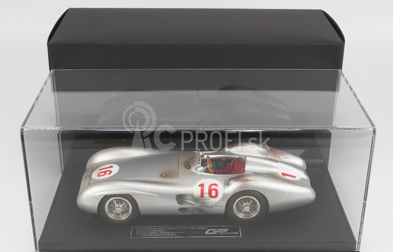 Gp-repliky Mercedes benz F1 W196r Streamliners N 16 Winner Monza Italy Gp (dirty Version) Juan Manuel Fangio 1954 World Champion - Con Vetrina - With Showcase 1:18 Silver