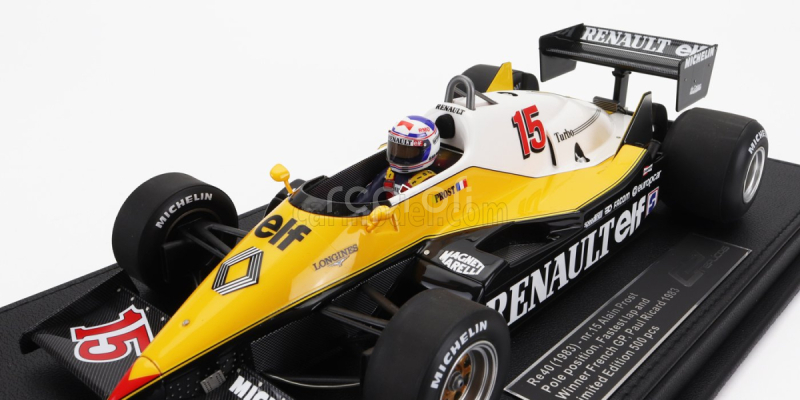 Gp-repliky Renault F1 Re40 N 15 Winner French Gp Paul Richard (pole position a najrýchlejšie kolo) (s figúrkou pilota) 1983 Alain Prost - Con Vetrina - s vitrínou 1:18 Black Yellow White