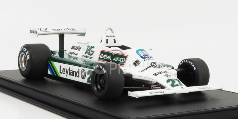 Gp-repliky Williams F1 Fw07b N 27 Víťaz Francúzsky majster sveta v Gp 1980 Alan Jones 1:18 Bielo-zelená