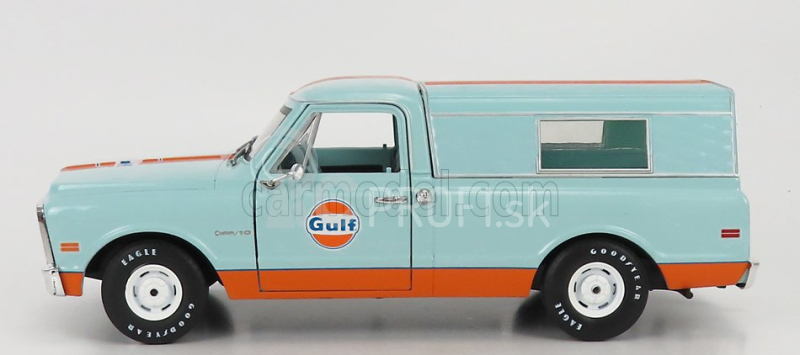 Greenlight Chevrolet C-10 Pick-up Closed Camper Gulf 1968 1:24 svetlo modrá oranžová