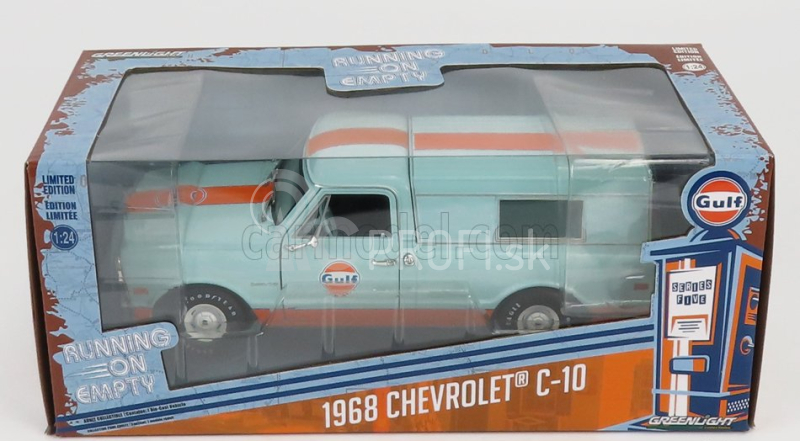 Greenlight Chevrolet C-10 Pick-up Closed Camper Gulf 1968 1:24 svetlo modrá oranžová