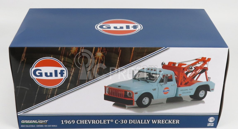 Greenlight Chevrolet C-30 Pick-up Gulf Carro Attrezzi - Wrecker Road Service 1969 1:18 svetlomodrá