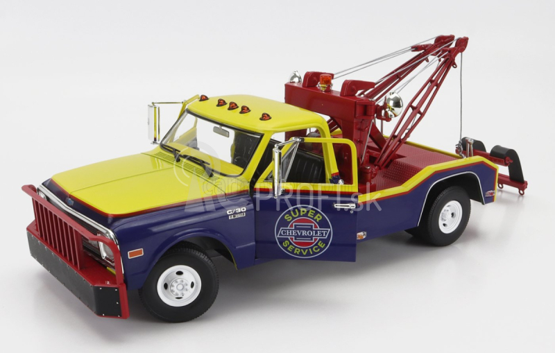 Greenlight Chevrolet C-30 Truck 1969 - Carro Attrezzi - Wrecker Road Chevrolet Super Service 1:18 Modro-žltá