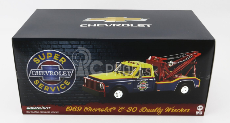 Greenlight Chevrolet C-30 Truck 1969 - Carro Attrezzi - Wrecker Road Chevrolet Super Service 1:18 Modro-žltá