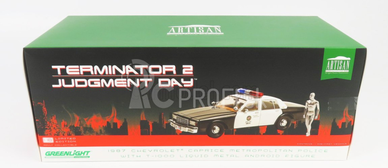 Greenlight Chevrolet Caprice Metropolitan Police 1987 - Terminator 2 Movie 1991 - The Judgment Day - Il Giorno Del Giudizio - With T-1000 Liquid Metal Android Figure 1:18 Black White