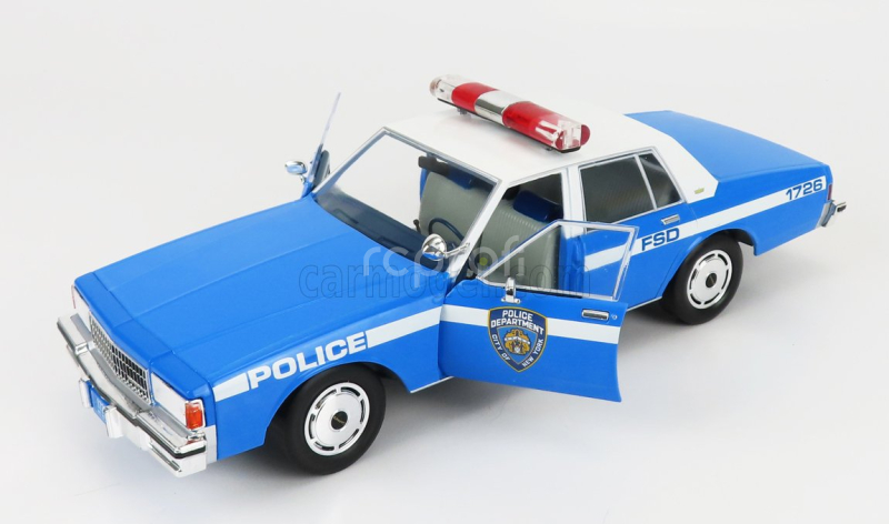 Greenlight Chevrolet Caprice Police New York City Departiment 1990 1:18 Svetlomodrá Biela