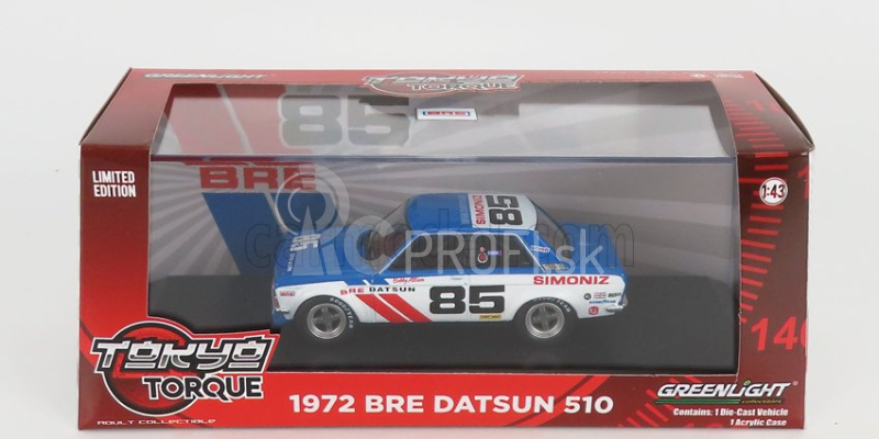 Greenlight Datsun 510 Bre N 85 Racing 1972 B.allison 1:43 Modrá Biela