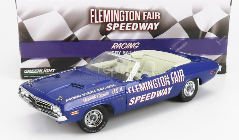 Greenlight Dodge Challenger Cabriolet Open Official Pace Car Flemington Fair Speedway 1971 1:18 Purple