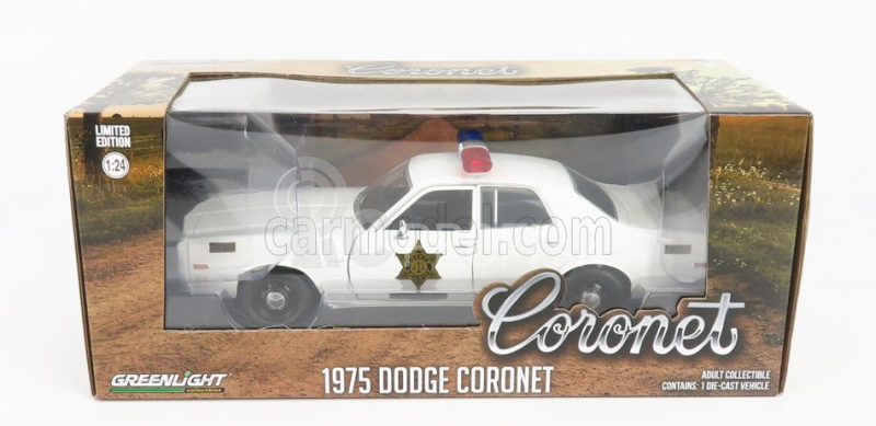 Greenlight Dodge Coronet 1975 - Hazzard County Sheriff - policajné hliadkové auto 1:24 biela