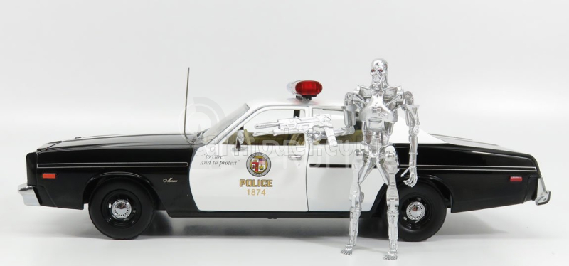 Greenlight Dodge Monaco Police 1977 s figúrkou T-800 - Terminátor 1 1984 1:18 Black White