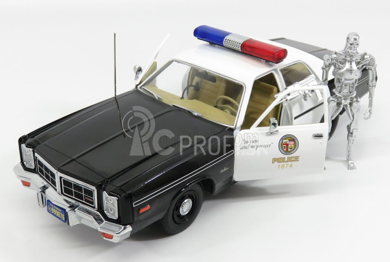 Greenlight Dodge Monaco Police 1977 s figúrkou T-800 - Terminátor 1 1984 1:18 Black White