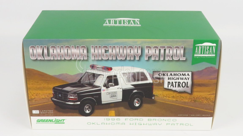 Greenlight Ford usa Bronco Oklahoma Highway Patrol Police 1996 1:18 čierna biela