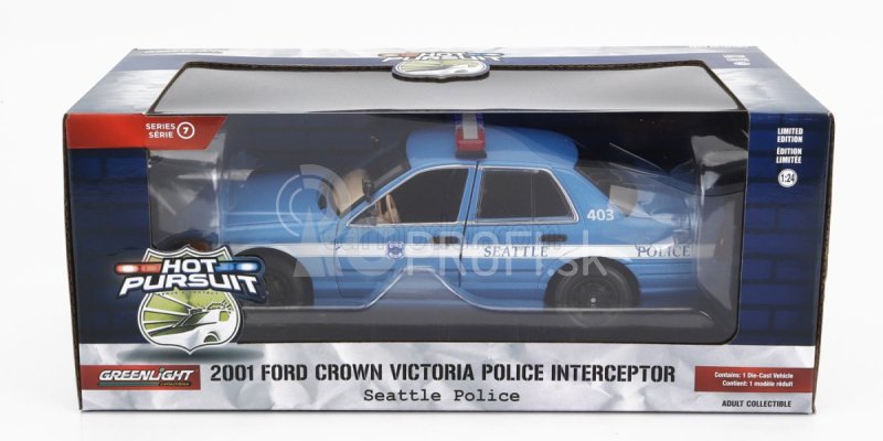 Greenlight Ford usa Crown Victoria Police Interceptor Seattle 2001 1:24 modrá biela