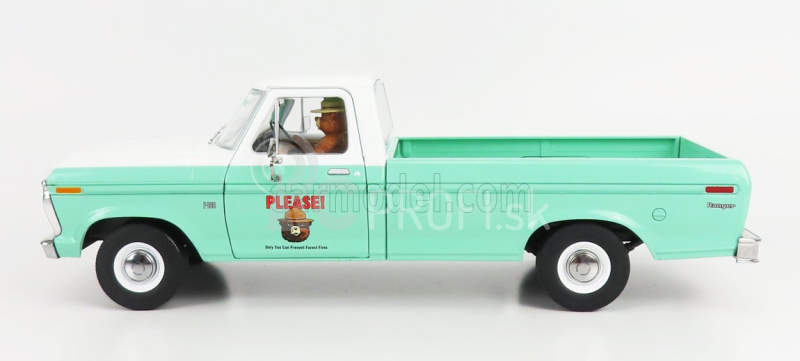 Greenlight Ford usa F-100 Pick-up Forest Service Green With Smokey Bear Figure 1975 1:18 Veľmi svetlá zelená biela