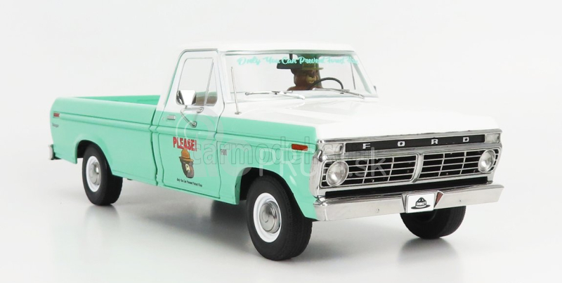 Greenlight Ford usa F-100 Pick-up Forest Service Green With Smokey Bear Figure 1975 1:18 Veľmi svetlá zelená biela