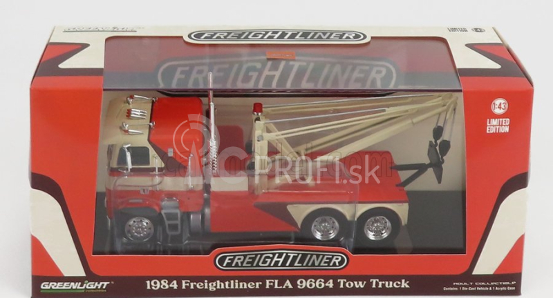 Greenlight Freightliner Fla 9664 Ťahač Gru Crane 3-assi Carro Attrezzi - Wrecker Road Service 1984 1:43 Orange Cream