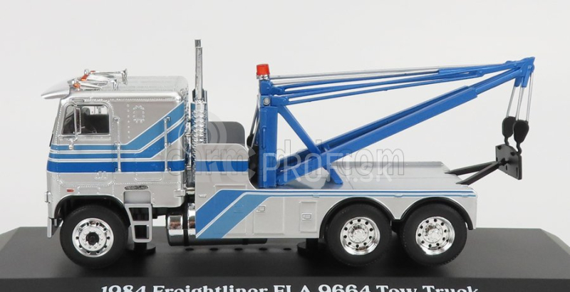 Greenlight Freightliner Fla 9664 Ťahač Gru Crane 3-assi Carro Attrezzi - Wrecker Road Service 1984 1:43 strieborná modrá