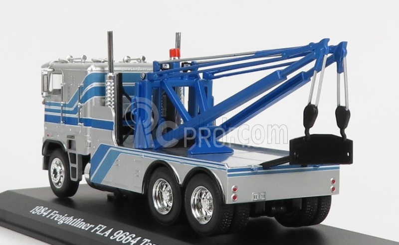 Greenlight Freightliner Fla 9664 Ťahač Gru Crane 3-assi Carro Attrezzi - Wrecker Road Service 1984 1:43 strieborná modrá