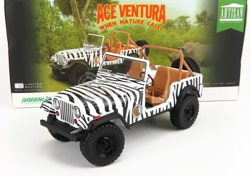 Greenlight Jeep Cj-7 Open 1976 - Keď príroda volá - Ace Ventura - film 1995 1:18 čiernobiely