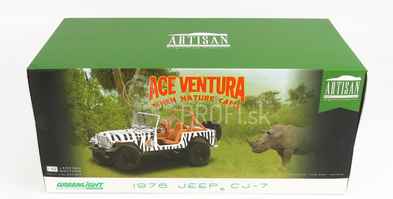 Greenlight Jeep Cj-7 Open 1976 - Keď príroda volá - Ace Ventura - film 1995 1:18 čiernobiely