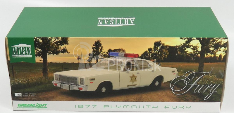 Greenlight Plymouth Fury Hazzard Police Rosco Patrol Car 1977 1:18 biely