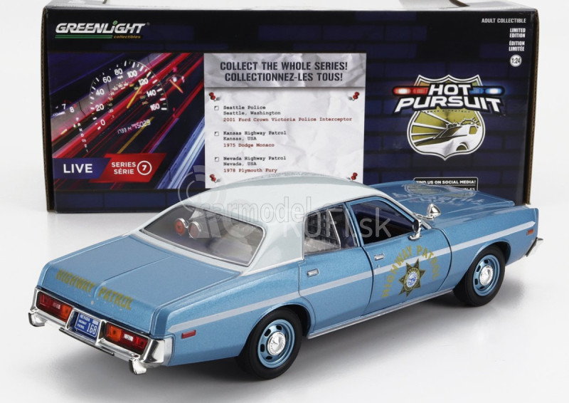 Greenlight Plymouth Fury Nevada Highway Patrol Police 1978 1:24 svetlomodrá