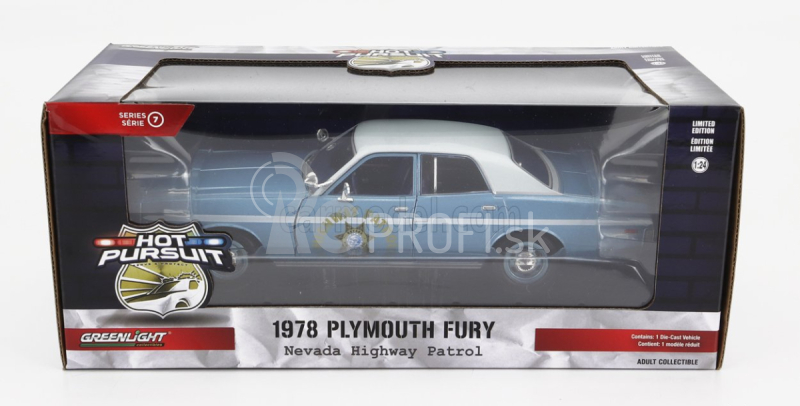 Greenlight Plymouth Fury Nevada Highway Patrol Police 1978 1:24 svetlomodrá