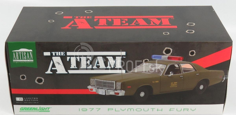 Greenlight Plymouth Fury U.s. Armádna vojenská polícia 1977 - A-tím 1:18 Vojenská zelená