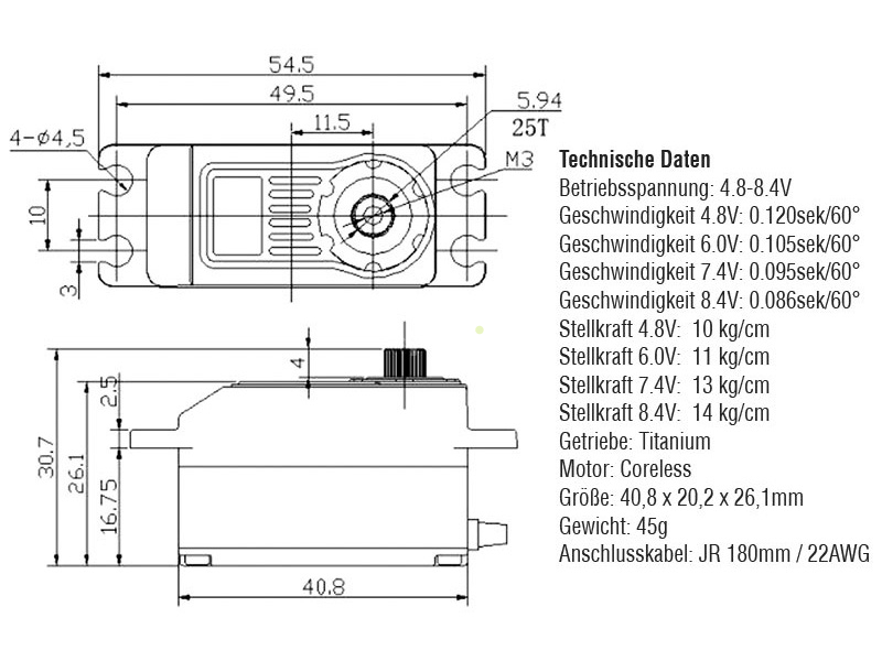 H-rýchlostné servo HSX102 14kg.cm 0,086s/60° 25T